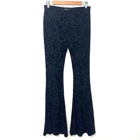 Forgiveness Floral Velvet Burnout Super Flare Pant - Black M - Picture 1 of 7